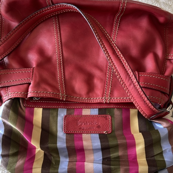 Tignanello red ,slight pebble leather, soft, shoulder bag. Very roomy. EUC - Picture 7 of 14